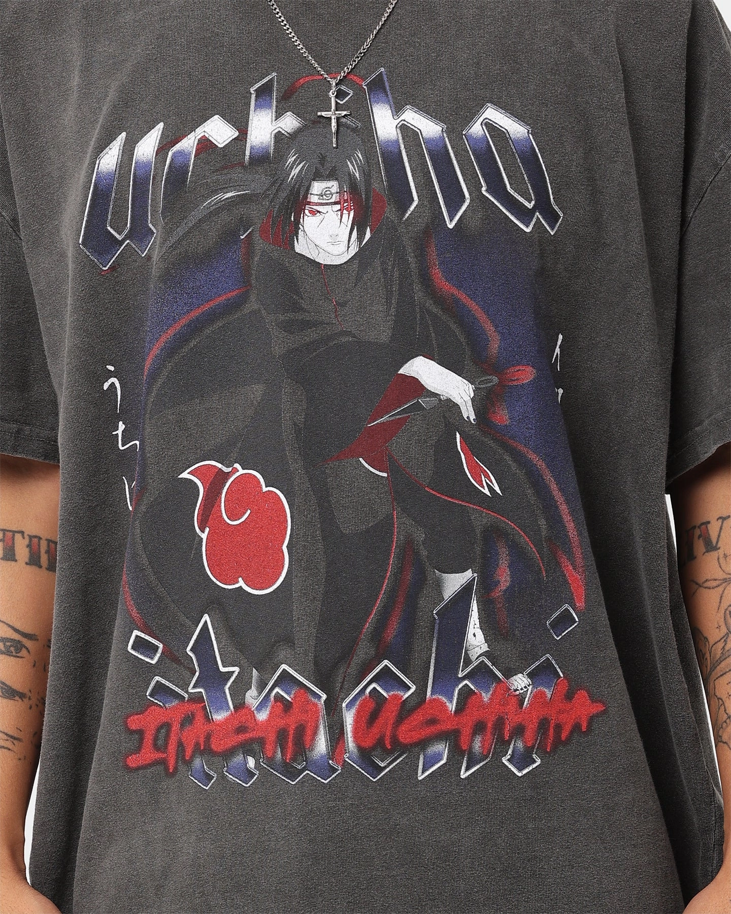 Soft Cotton Feel Everyday Fit Goat Crew X Naruto Itachi Uchiha Heavyweight Vintage T-Shirt Black Wash