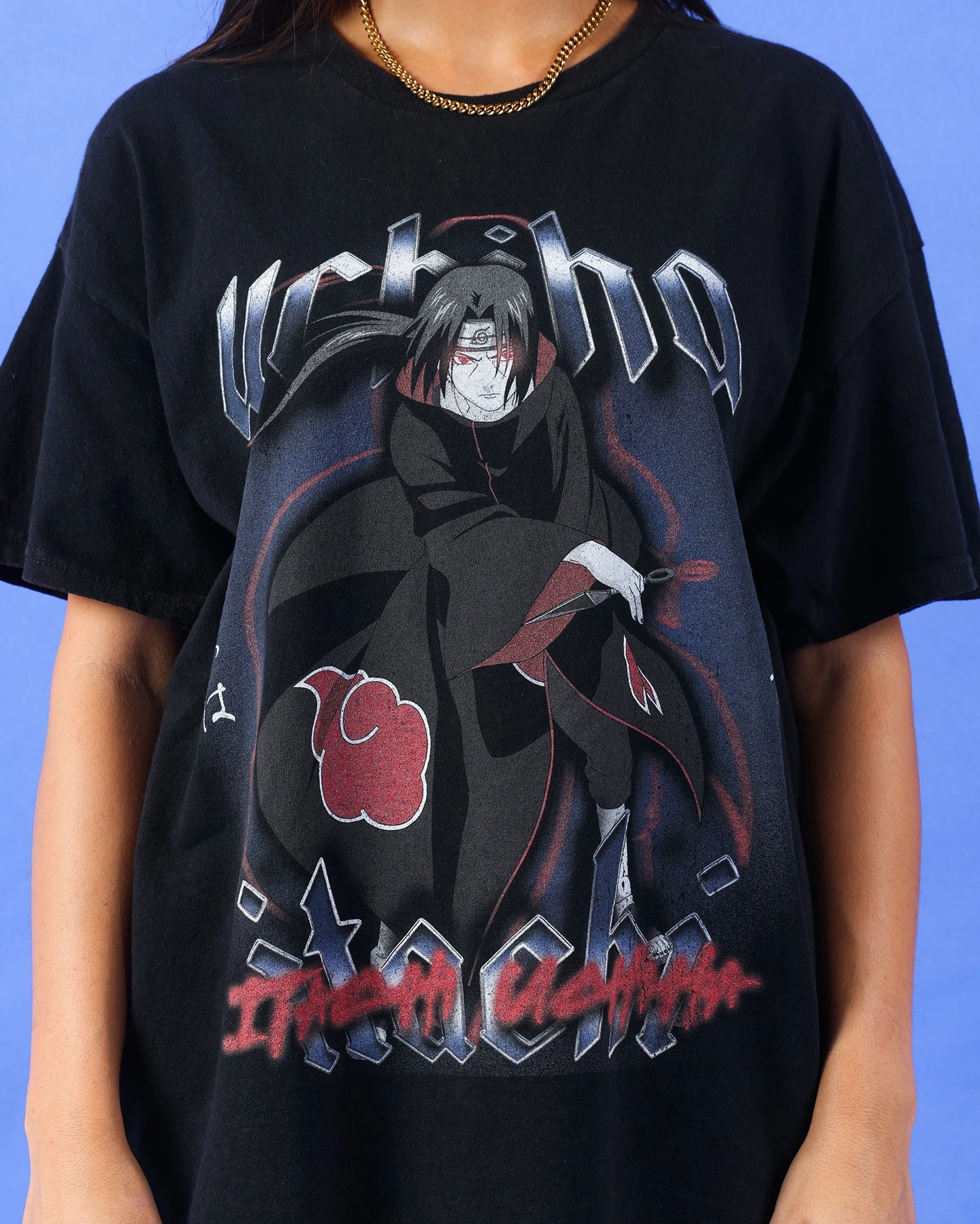 Playful Prints Multi Directional Stretch Goat Crew X Naruto Itachi Uchiha Premium Vintage T-Shirt Vintage Black
