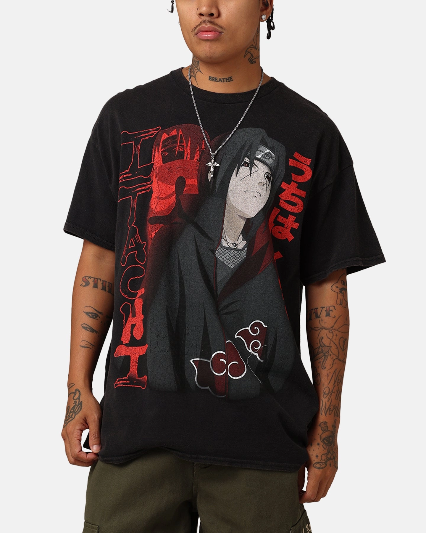 Goat Crew X Naruto Itachi Vintage T-Shirt Black Wash Layered Hem Detail