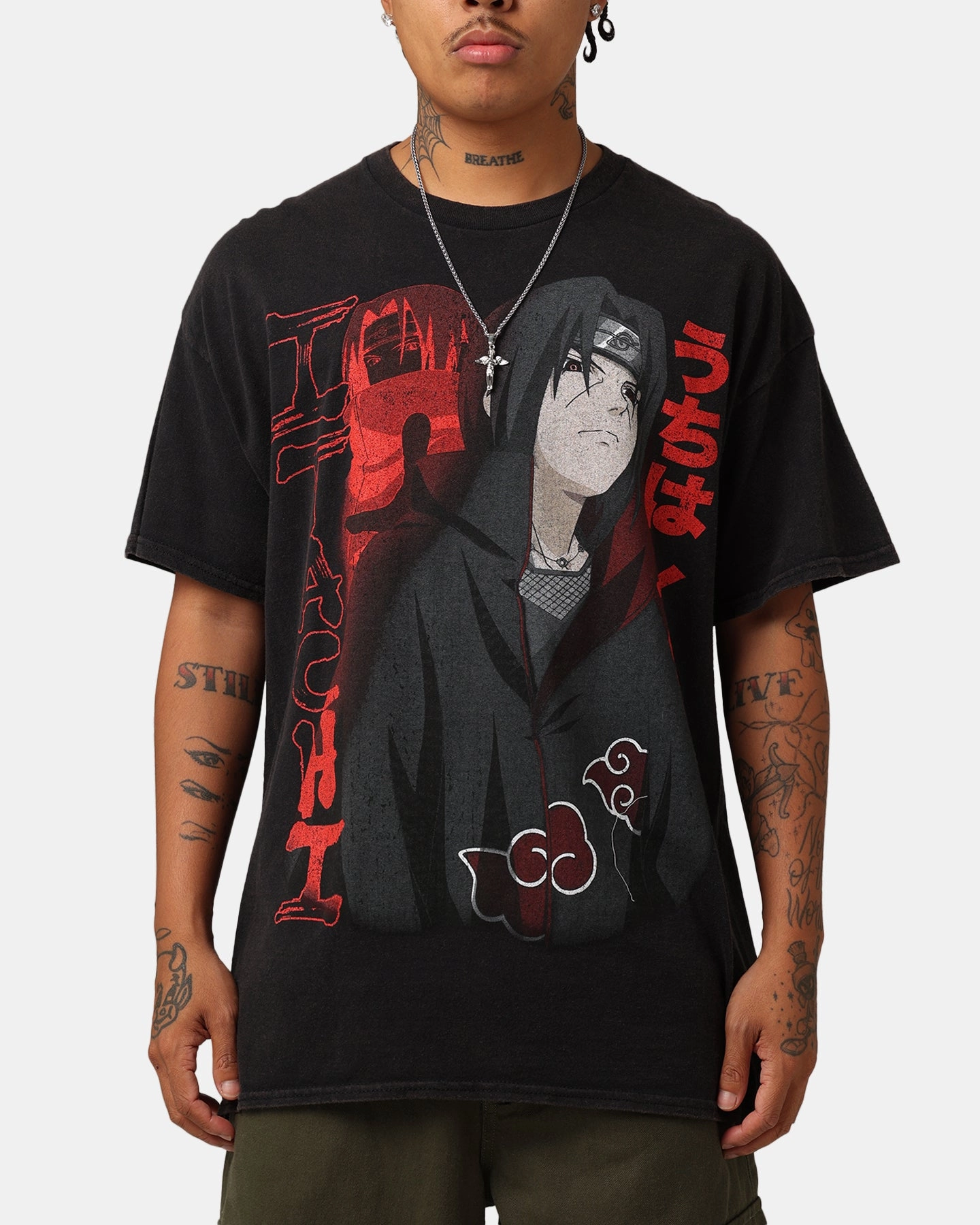 Goat Crew X Naruto Itachi Vintage T-Shirt Black Wash MoistureWickingFabric WrinkleResistant Texture