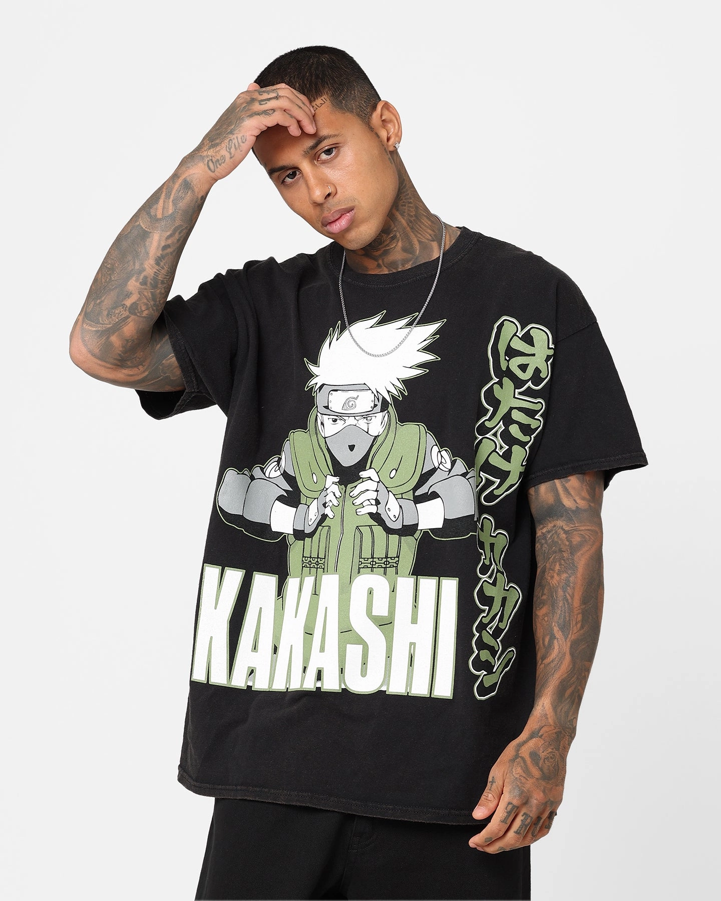 Goat Crew X Naruto Kakashi Vintage T-Shirt Black Wash Smooth Flatlock Stitching Anti Shrinkage Treatment