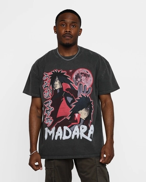 Linen blend Breathable Look Goat Crew X Naruto Madara Heavyweight Vintage T-Shirt Black Wash