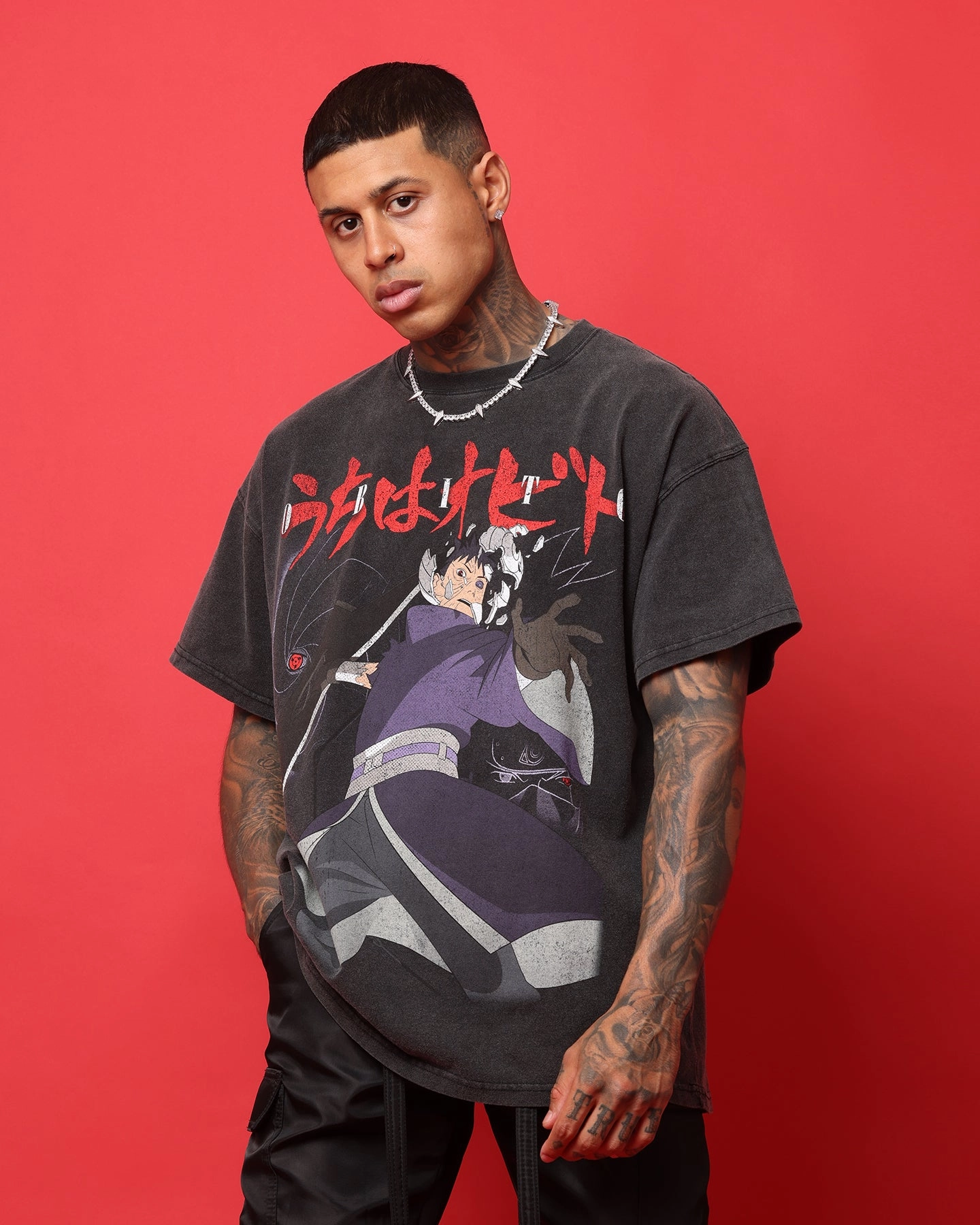 Goat Crew X Naruto Obito Heavyweight Vintage T-Shirt Vintage Black BreathableFabric
