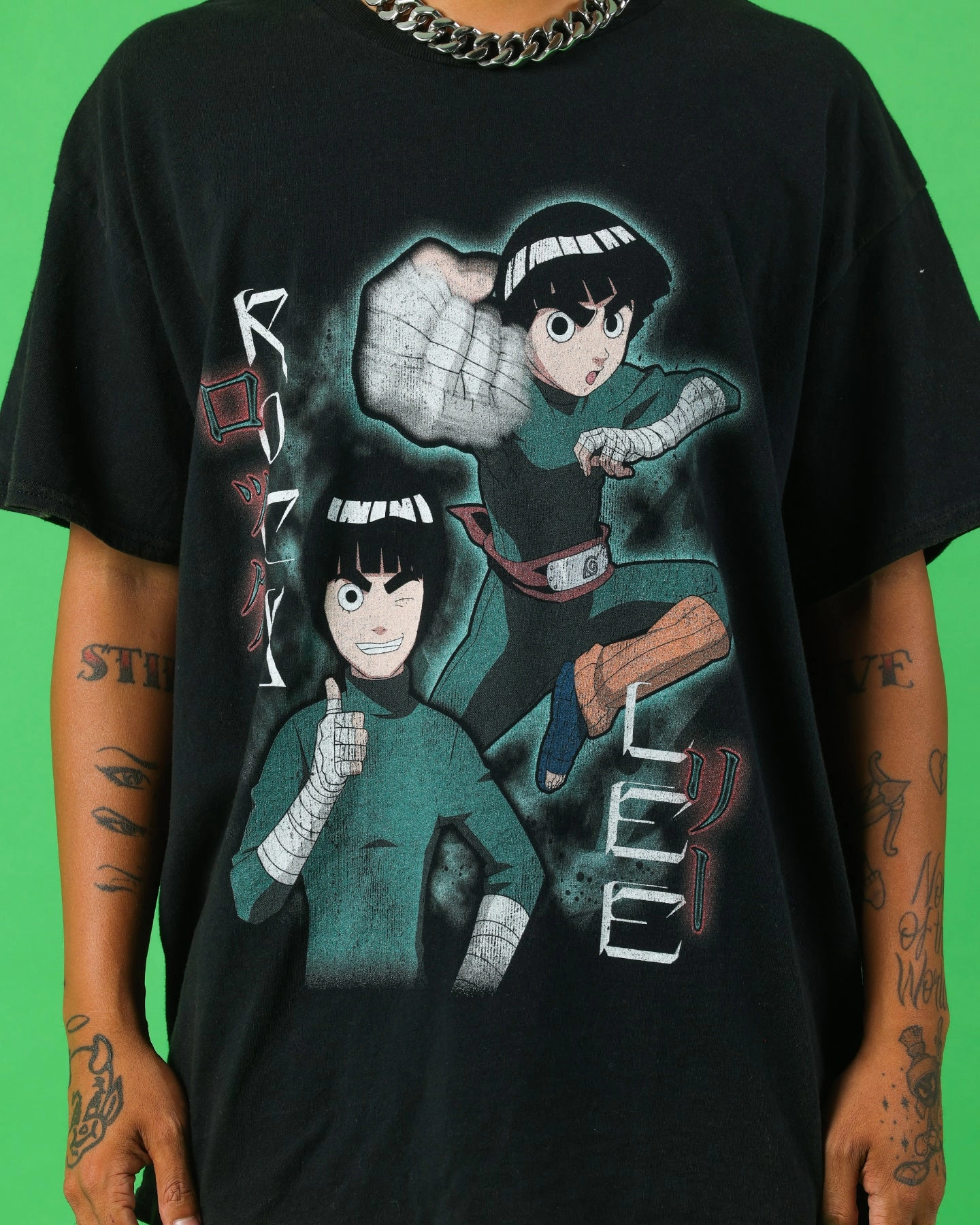 Goat Crew X Naruto Rock Lee Vintage T-Shirt Black Wash Comfy Casual Wear