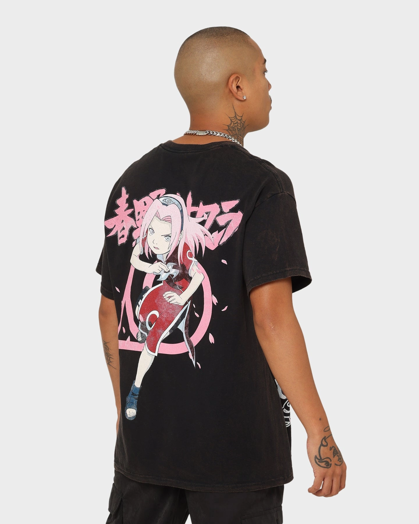 Goat Crew X Naruto Sakura CLR Vintage T-Shirt Washed Black Embroidered Details Lightweight Comfort Wear