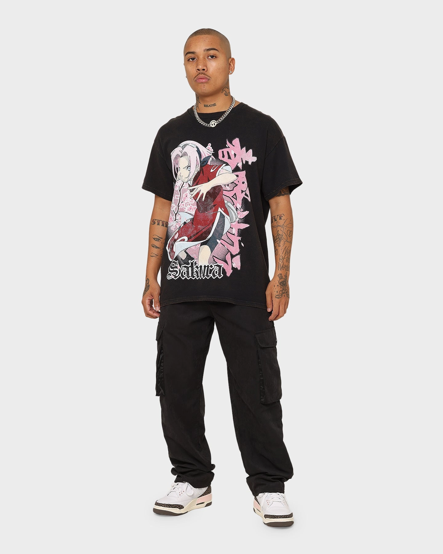 Goat Crew X Naruto Sakura CLR Vintage T-Shirt Washed Black Snug fit