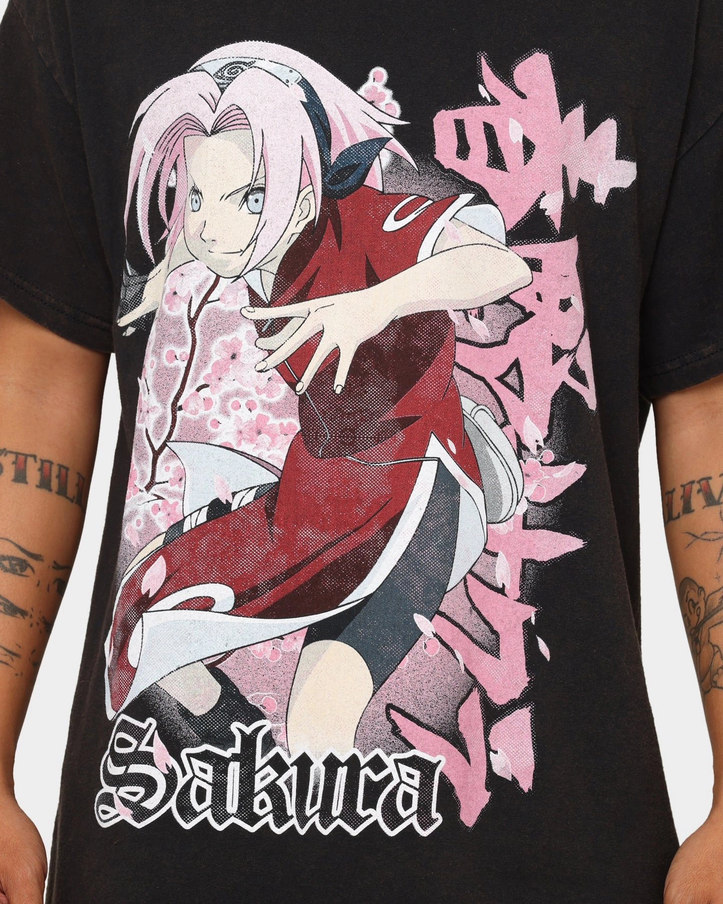 Goat Crew X Naruto Sakura CLR Vintage T-Shirt Washed Black Classic Design Easy Care Material