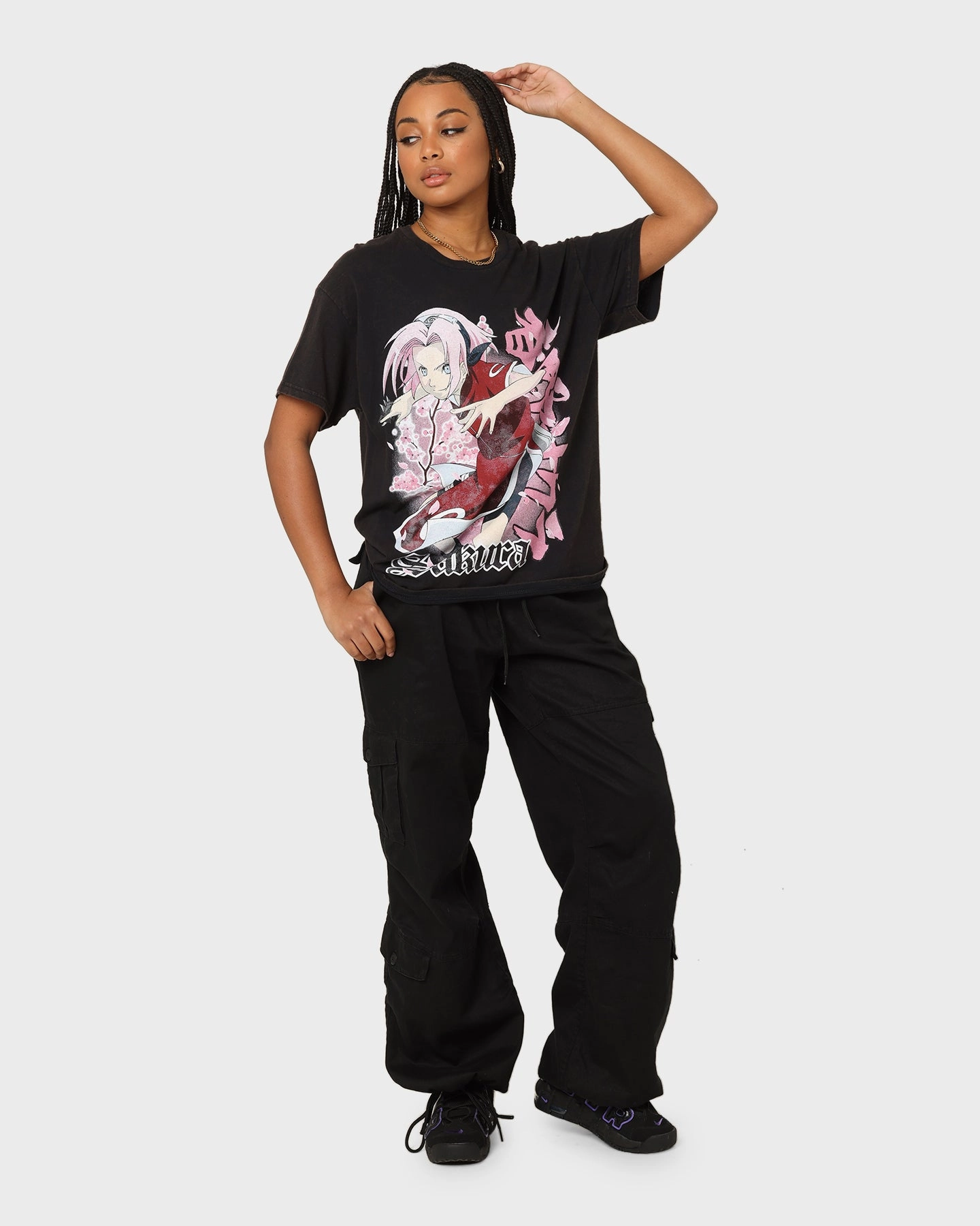 Cozy Vibes Goat Crew X Naruto Sakura CLR Vintage T-Shirt Washed Black