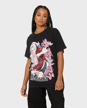 Goat Crew X Naruto Sakura CLR Vintage T-Shirt Washed Black Casual Choice Easy Wear
