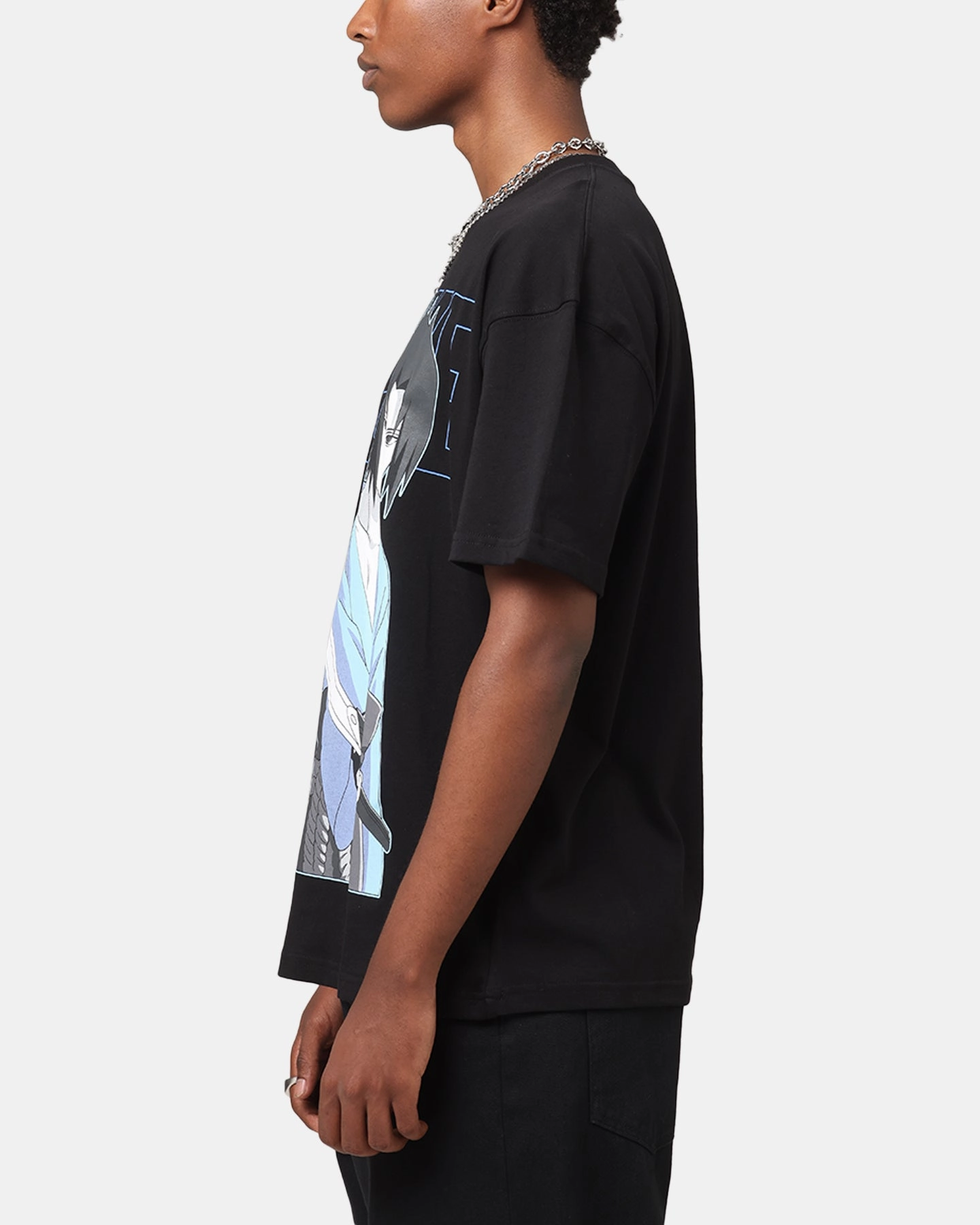Boat Neck Goat Crew X Naruto Sasuke T-Shirt Black