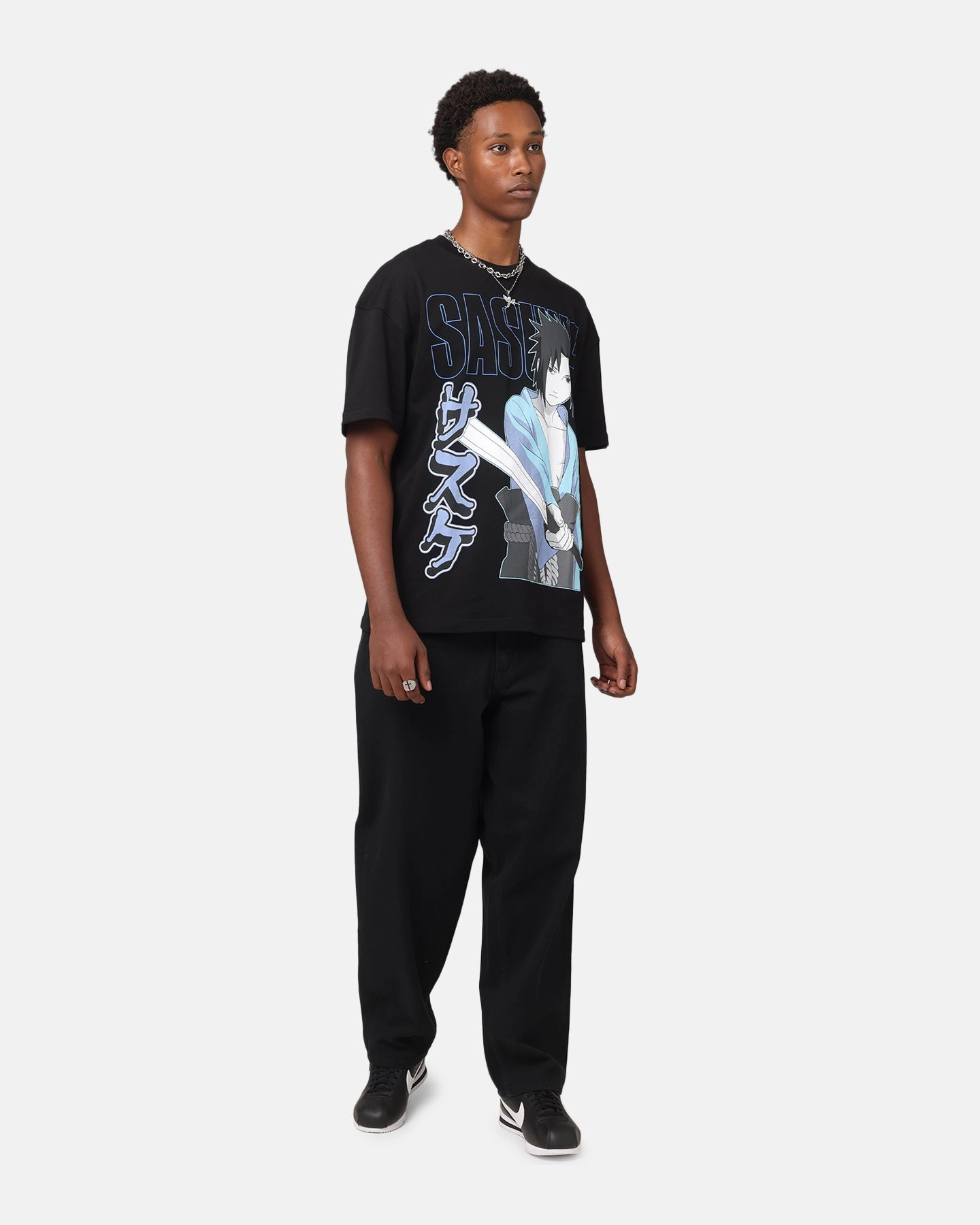 Durable Stitching Fun and Playful Goat Crew X Naruto Sasuke T-Shirt Black