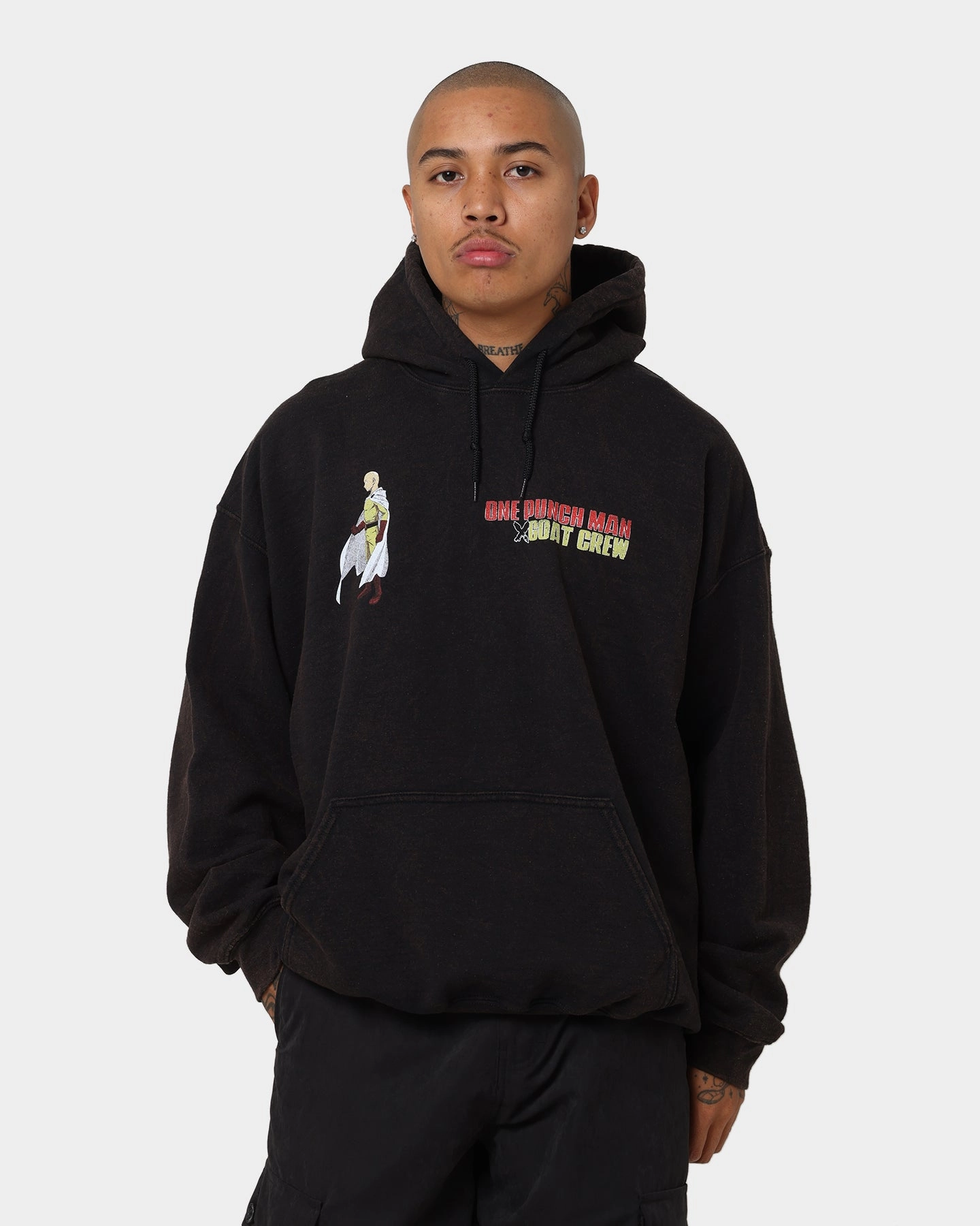 Goat Crew X One Punch Man One Punch Man Vintage Hoodie Black Wash Moisture Wicking Lining