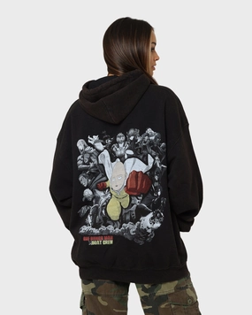 Goat Crew X One Punch Man One Punch Man Vintage Hoodie Black Wash mid-length Reflective Safety Trim