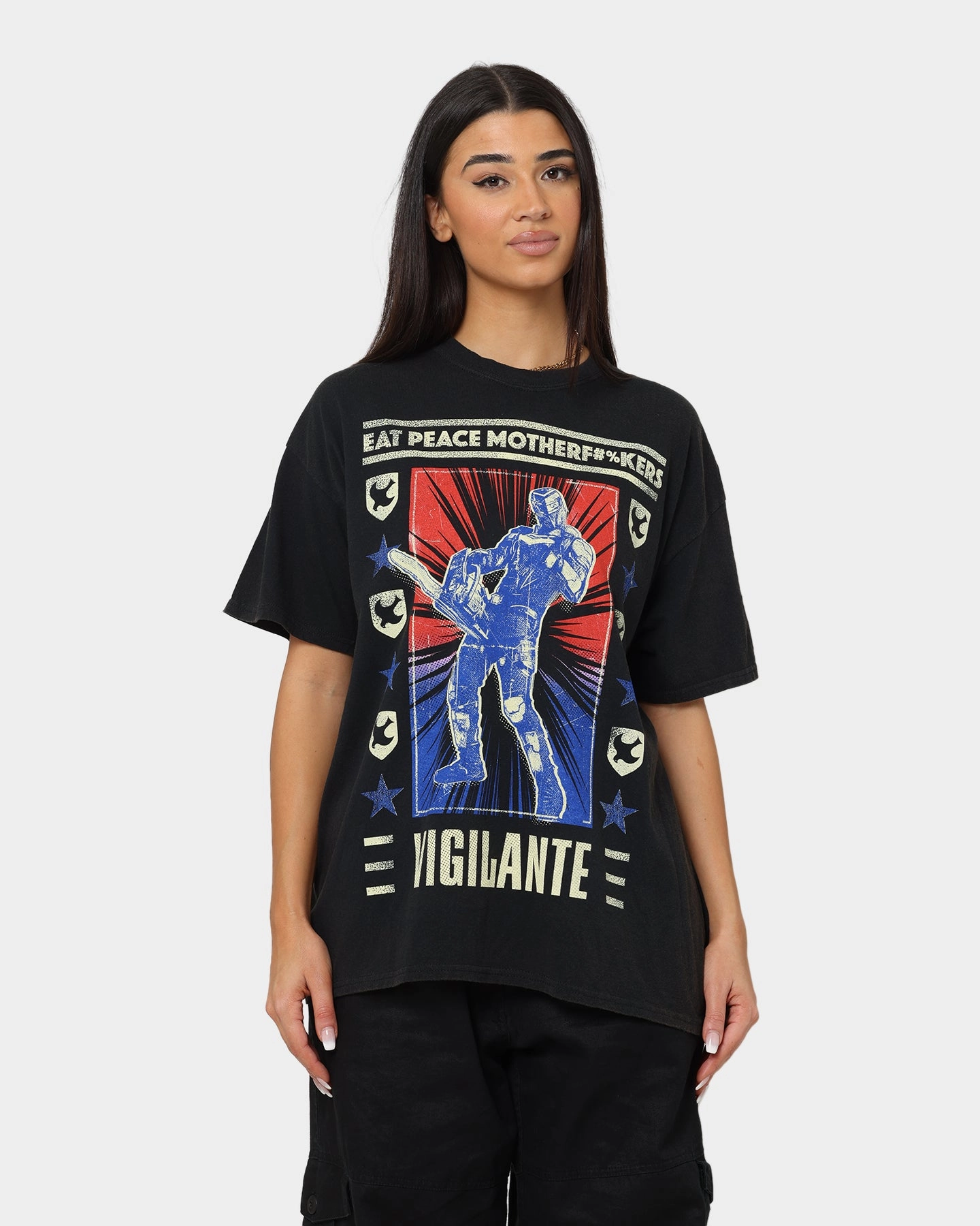 Goat Crew X Peacemaker Vigilante Vintage T-Shirt Washed Black athletic style