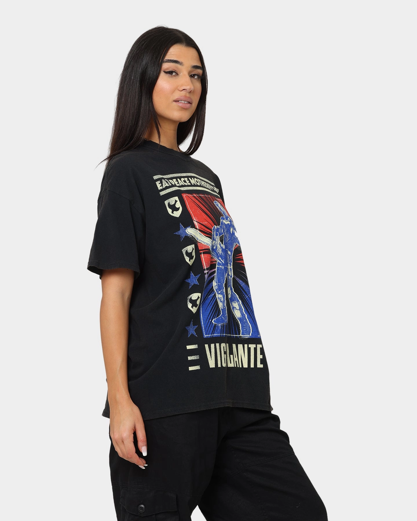 Goat Crew X Peacemaker Vigilante Vintage T-Shirt Washed Black Stylish piece