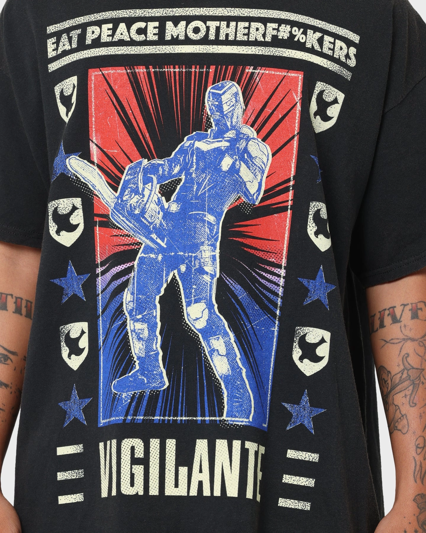 Goat Crew X Peacemaker Vigilante Vintage T-Shirt Washed Black Seasonal Outfit Casual Chic