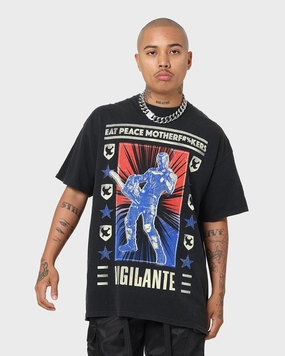 Goat Crew X Peacemaker Vigilante Vintage T-Shirt Washed Black UV protected Animal Print