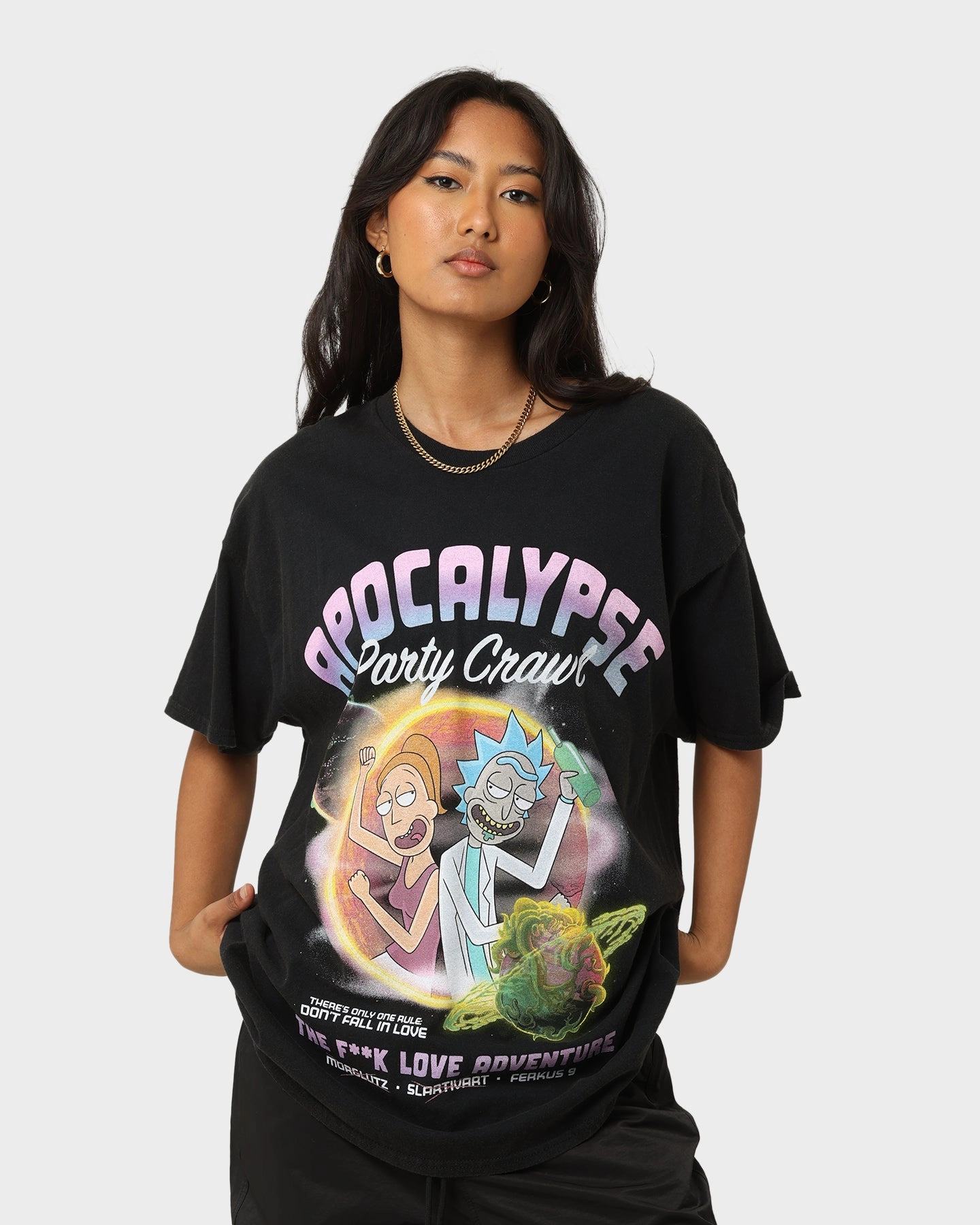 windproof Stylish Details Goat Crew X Rick And Morty Apocalypse Vintage T-Shirt Black Wash