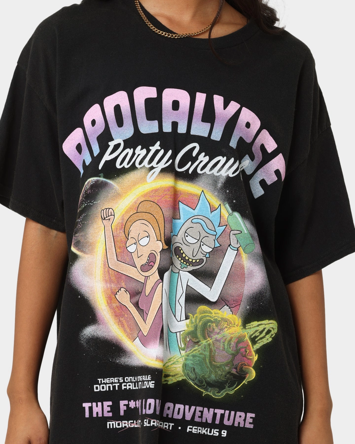 Goat Crew X Rick And Morty Apocalypse Vintage T-Shirt Black Wash Anti Static Treatment