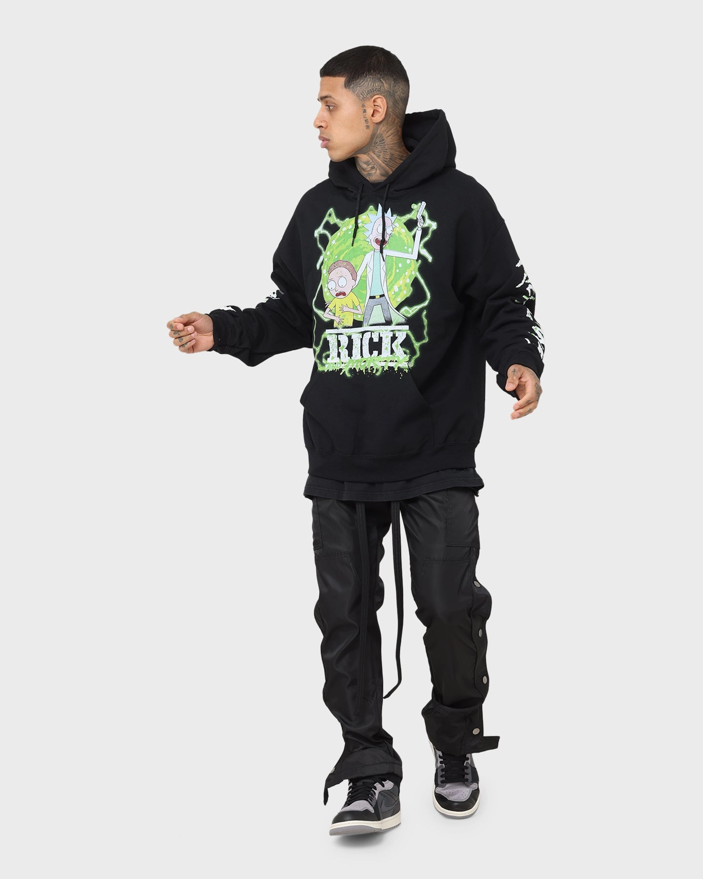 Fashion Shield High Neck Goat Crew X Rick And Morty Portal Hoodie Black