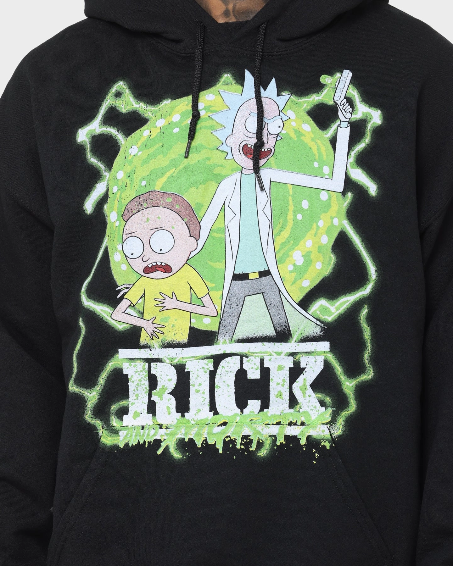 Goat Crew X Rick And Morty Portal Hoodie Black Adjustable Drawstrings Layered