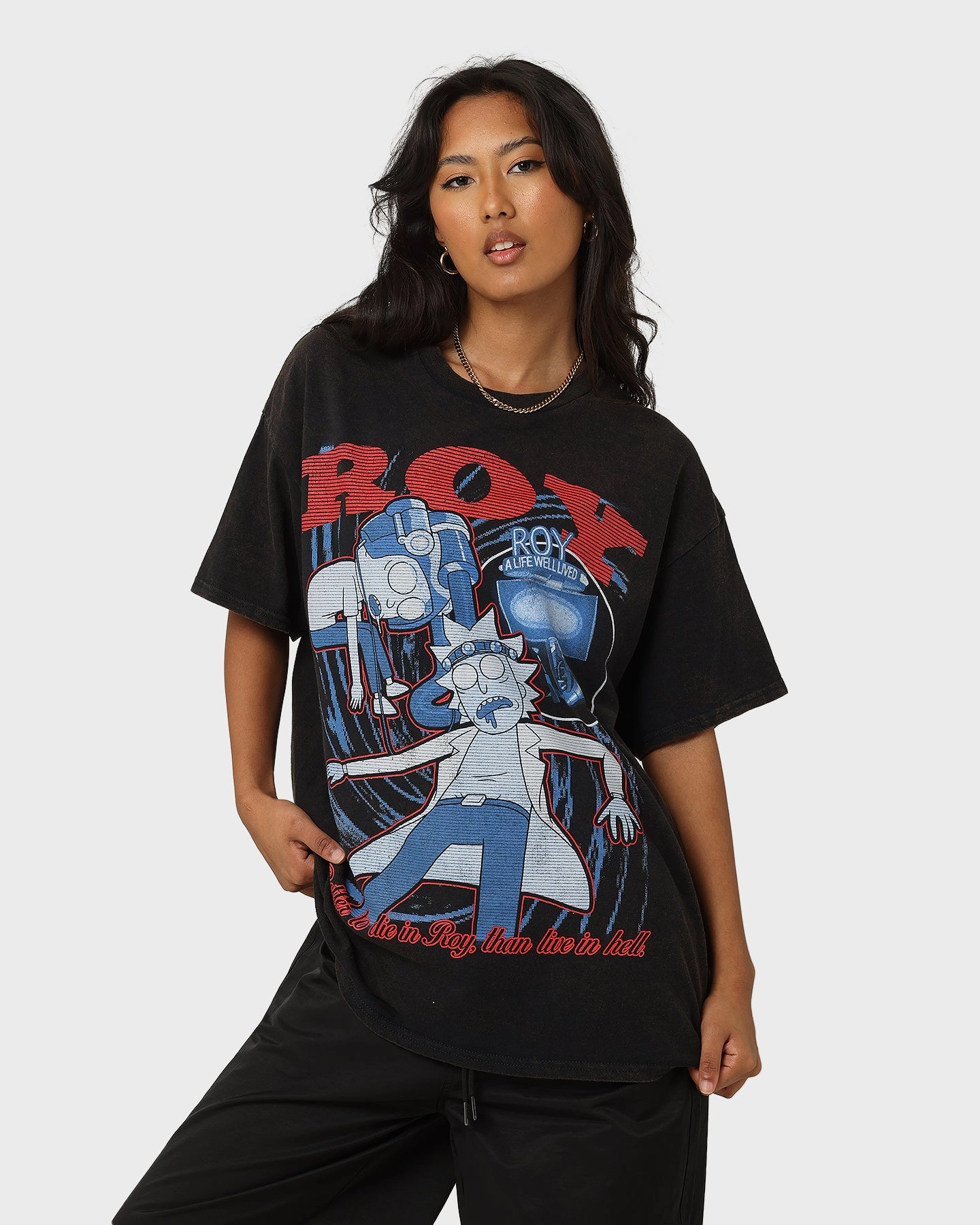 sporty and comfortable Goat Crew X Rick And Morty Roy Vintage T-Shirt Washed Black