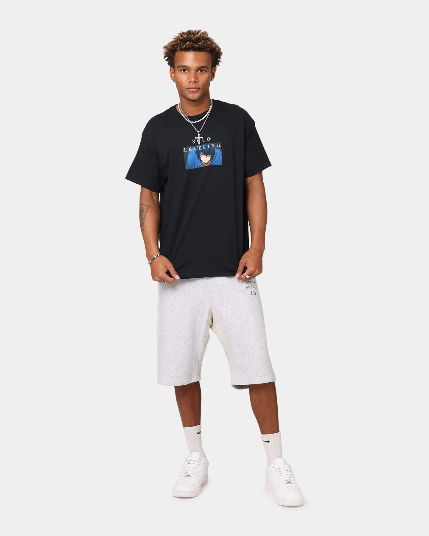 Spring Wear Durable Color Retention Goat Crew X Solo Leveling Jin Woo T-Shirt Black