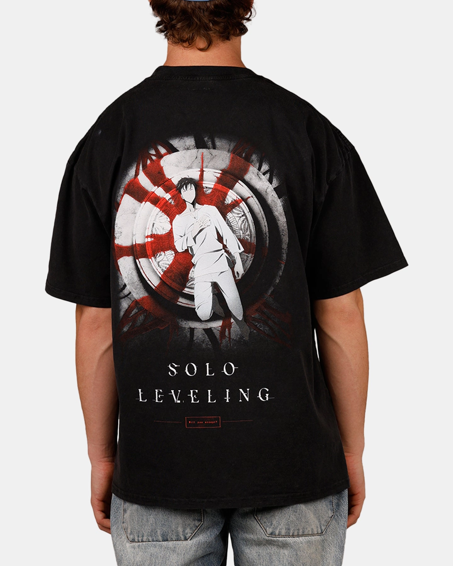 StretchComfortWeave Goat Crew X Solo Leveling Solo Leveling Vintage T-Shirt Black Acidwash