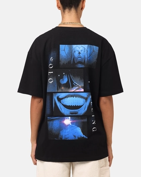 BreathableMeshLining Garment Dyed Technique Goat Crew X Solo Leveling Statue Of God Heavy T-Shirt Black