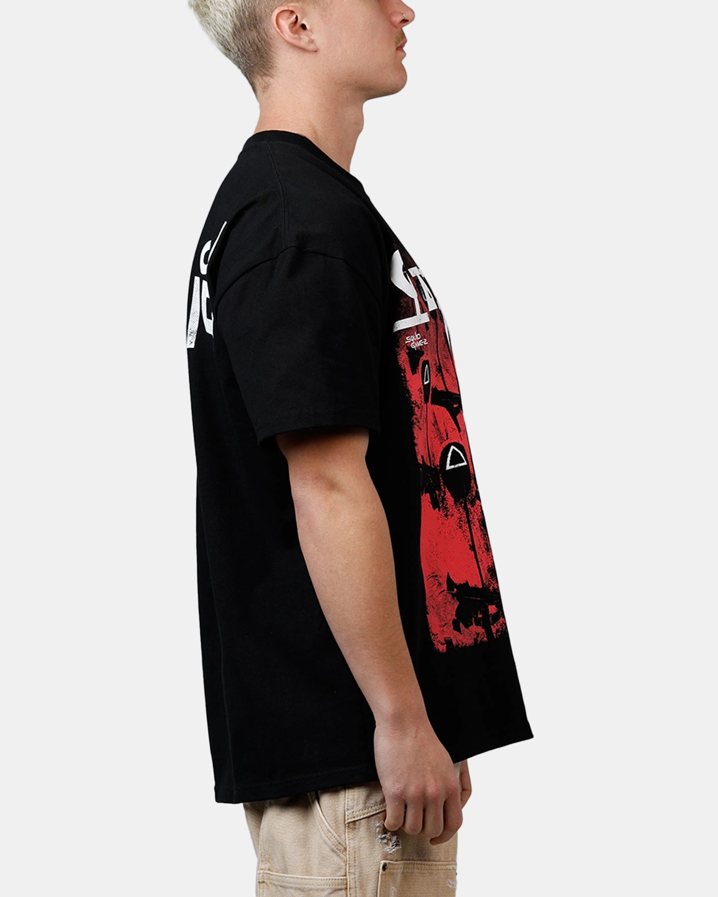 Stylish Layered Wear Goat Crew X Squid Game Masked Men Heavyweight T-Shirt Black