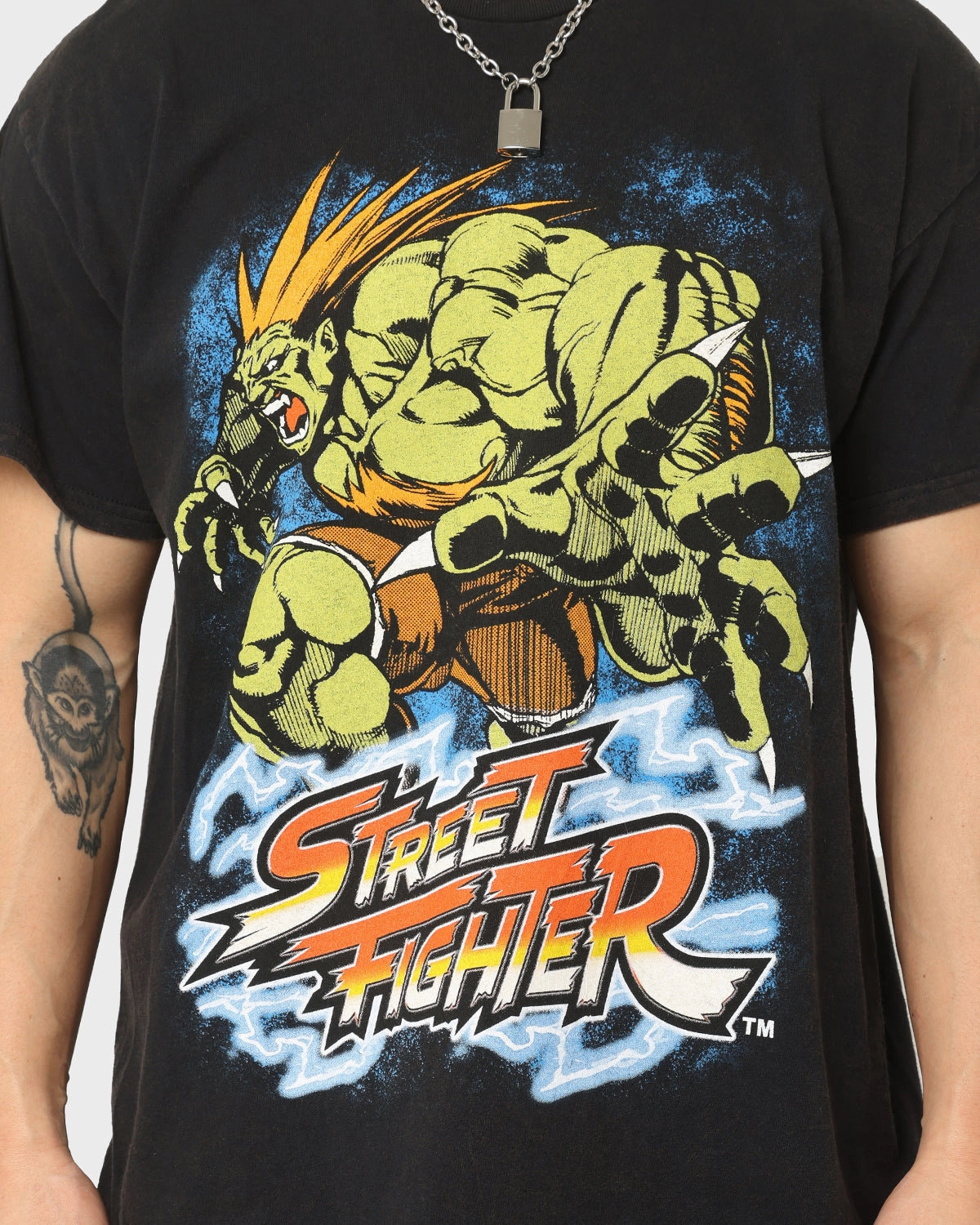 Quality Comfort Classic Cut Goat Crew X Street Fighter Blanka Vintage T-Shirt Black Wash