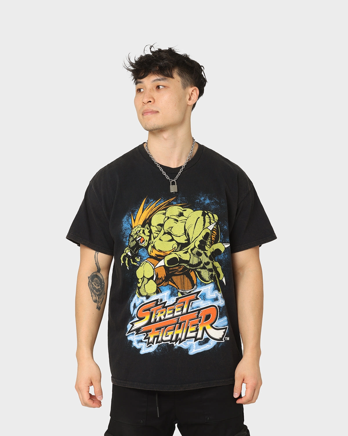 BreathableFabric UV protection layer Goat Crew X Street Fighter Blanka Vintage T-Shirt Black Wash