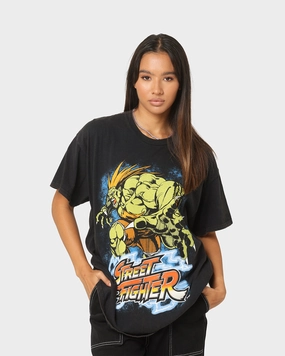 Hygroscopic Fiber Edgy Goat Crew X Street Fighter Blanka Vintage T-Shirt Black Wash