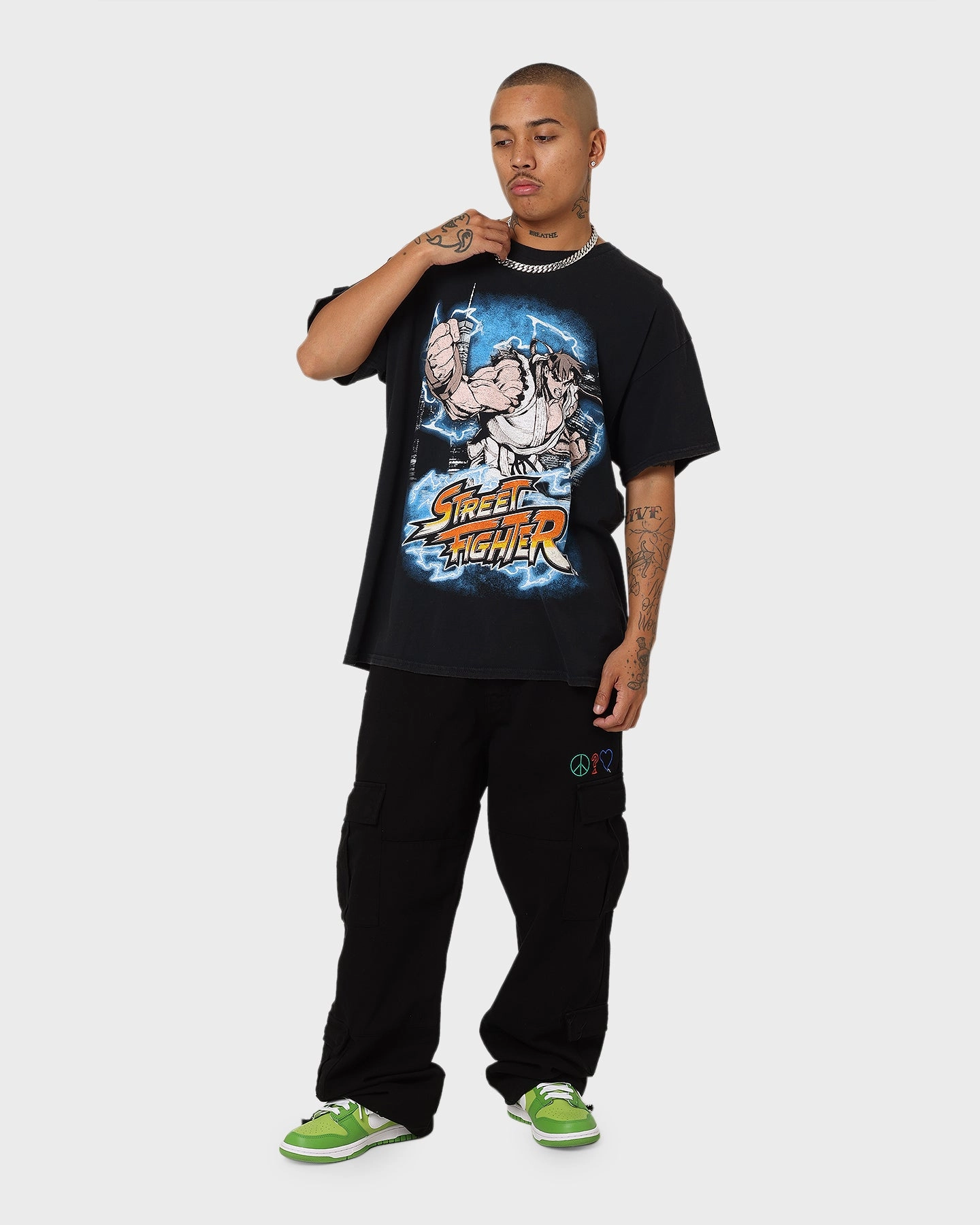 Goat Crew X Street Fighter Ryu Vintage T-Shirt Black Wash Light Wear Essential Casual