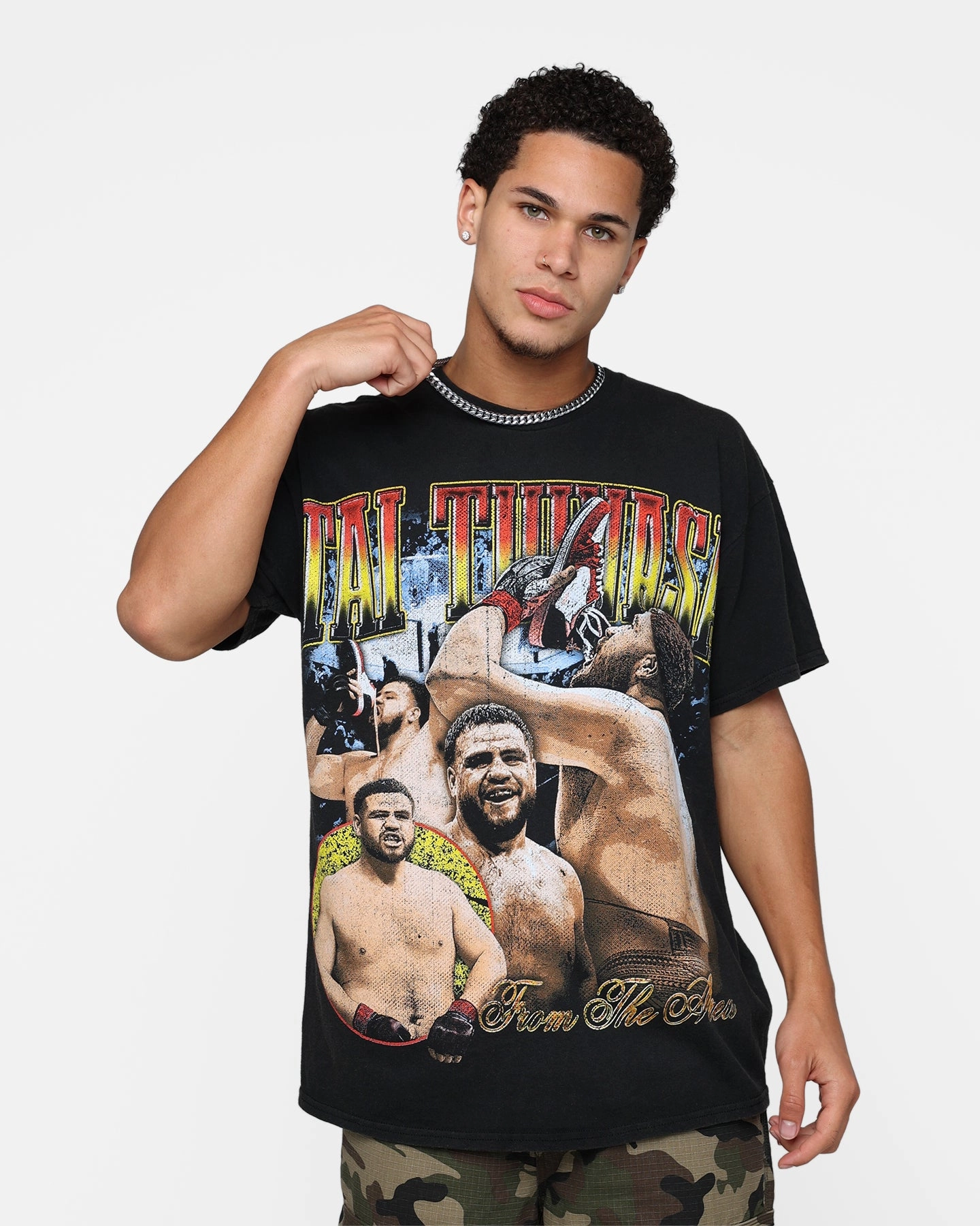 Flexible Collar men's clothing Goat Crew X Tai Tuivasa From The Area Goat Crew X Tai Tuivasa From The Area Vintage T-Shirt Black Wash