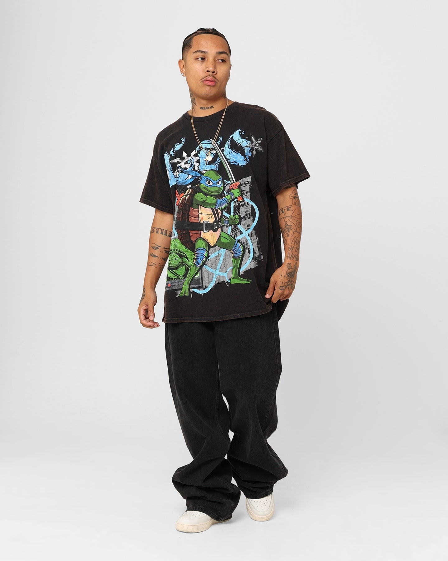Chic And Comfortable Goat Crew X Teenage Mutant Ninja Turtles Leonardo Vintage T-Shirt Black Wash