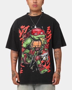 Lightweight Layer Goat Crew X Teenage Mutant Ninja Turtles Raphael X Sofles Vintage T-Shirt Black Acidwash
