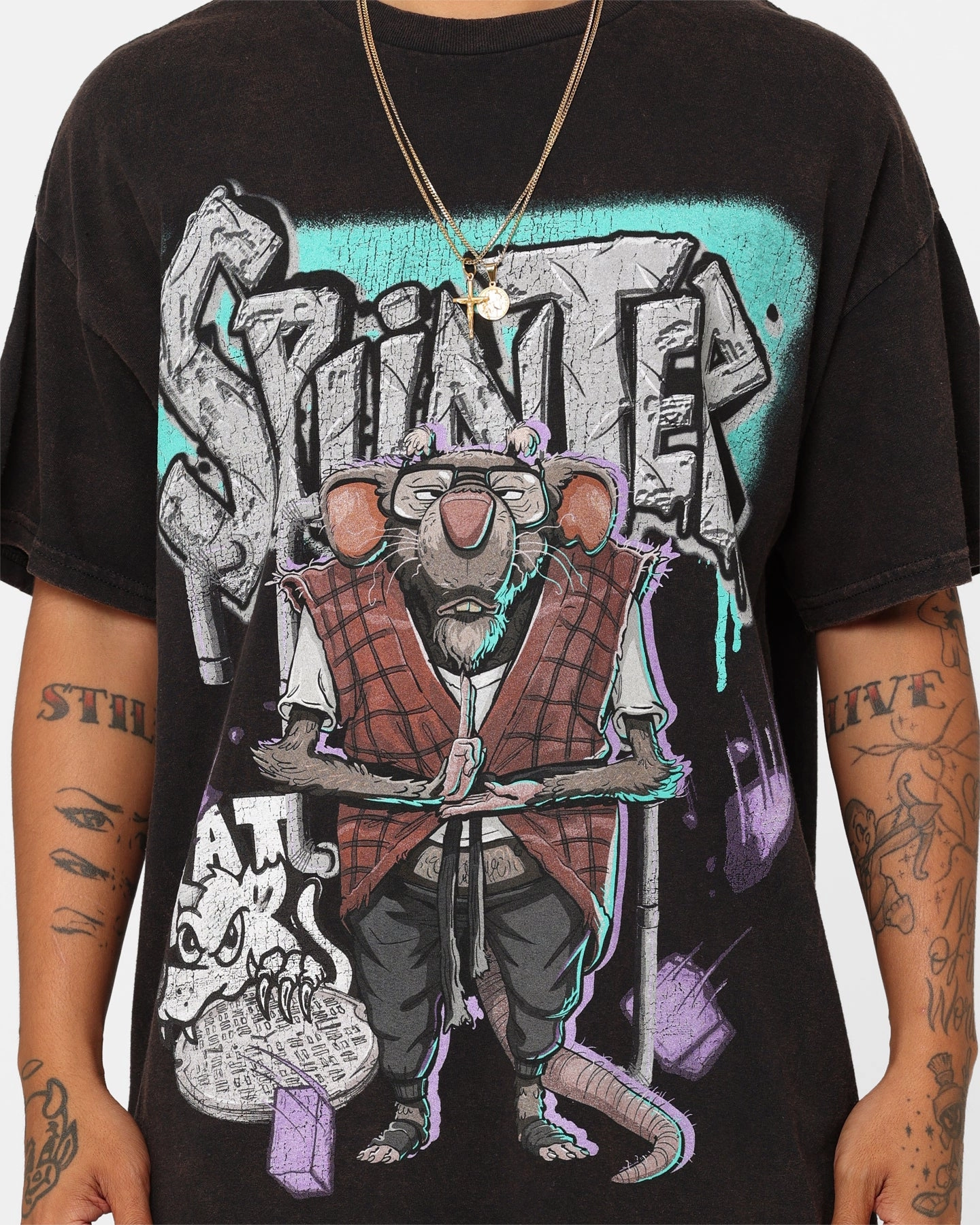 Active Comfort Wear Goat Crew X Teenage Mutant Ninja Turtles Splinter Vintage T-Shirt Black Wash