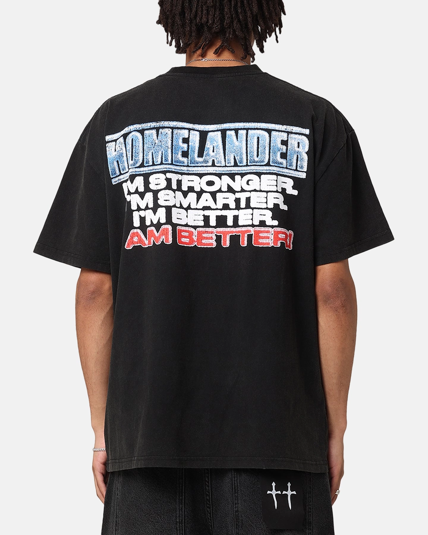 Goat Crew X The Boys Homelander Vintage T-Shirt Black Acidwash Breathable Material Retro Style