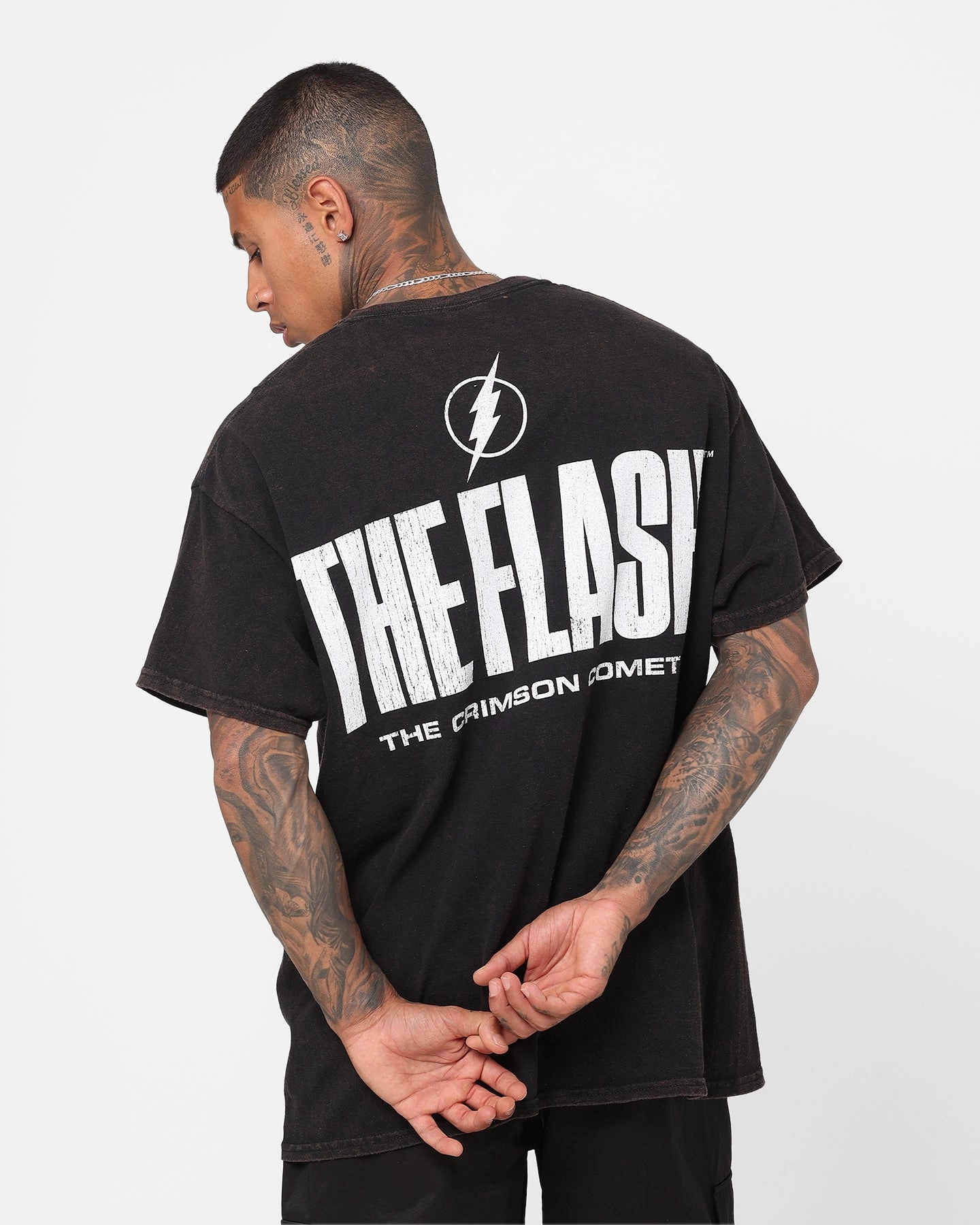 Sporty and Cool Easy Wear Style Goat Crew X The Flash The Flash Vintage T-Shirt Black Wash