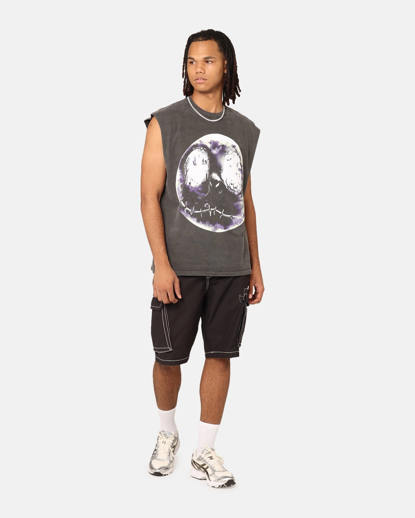 Bohemian Goat Crew X The Nightmare Before Christmas Jack Skellington Heavyweight Vintage Muscle T-Shirt Black Wash