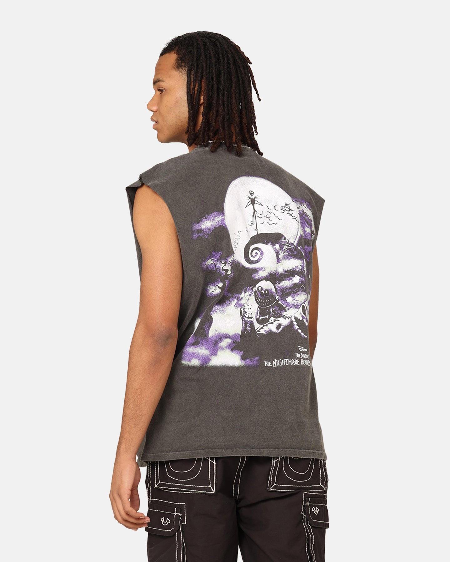 Goat Crew X The Nightmare Before Christmas Jack Skellington Heavyweight Vintage Muscle T-Shirt Black Wash MoistureWicking Lace trim