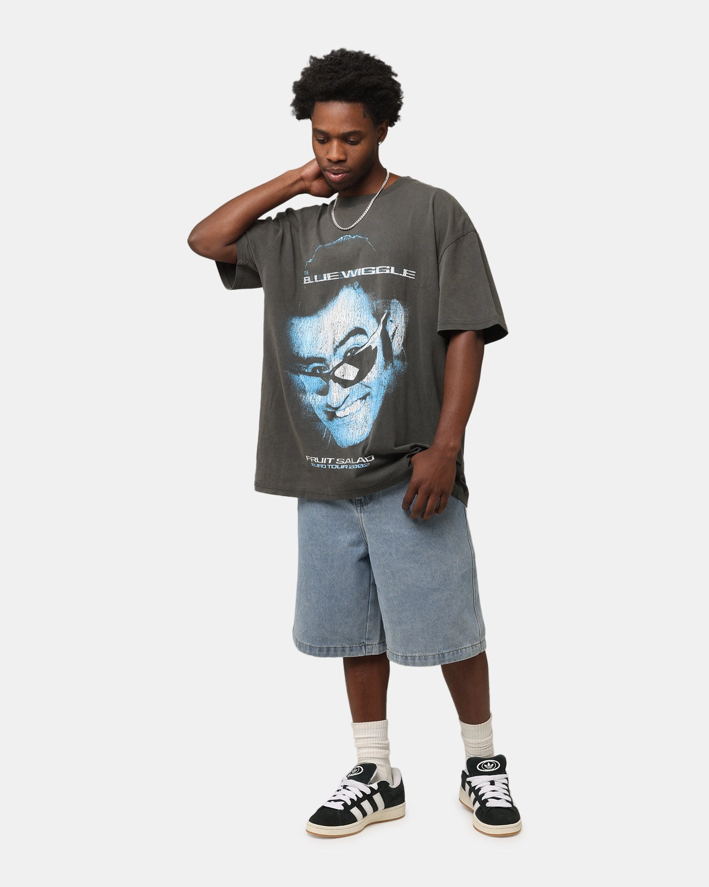 Goat Crew X The Wiggles Blue Wiggle Heavy T-Shirt Black Wash Flexible Ribbed Cuffs