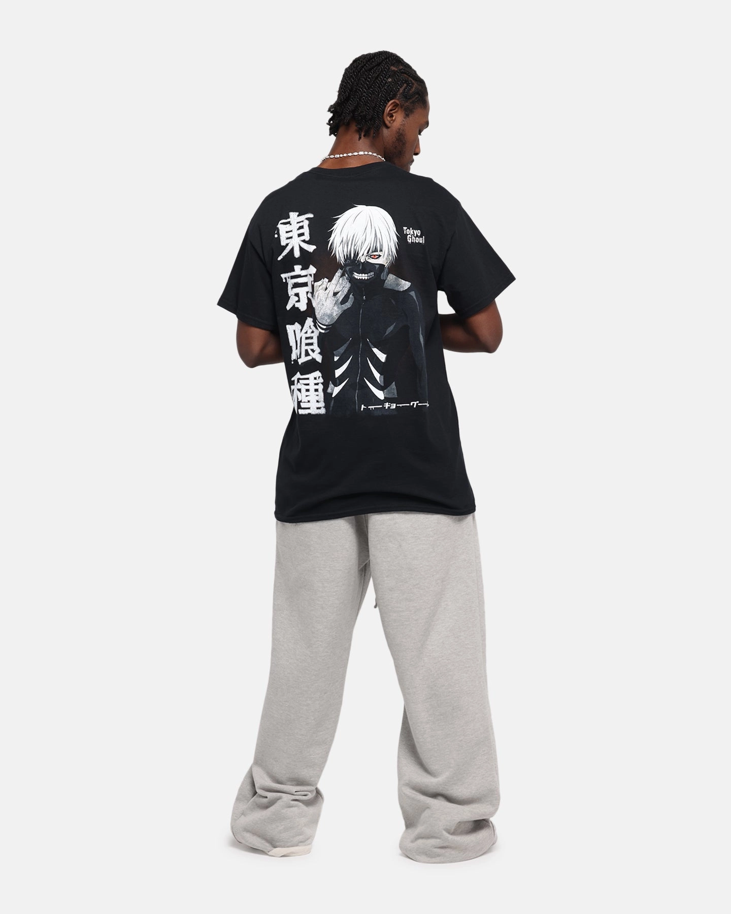 Versatile Wardrobe Piece Yarn Dyed Fabric Goat Crew X Tokyo Ghoul Kaneki T-Shirt Black