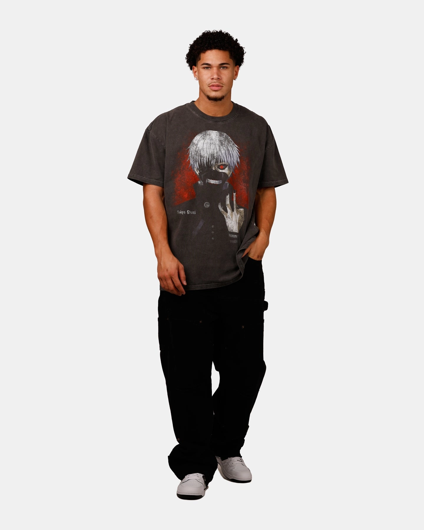 Goat Crew X Tokyo Ghoul Kaneki Vintage T-Shirt Black Acidwash Casual Layers