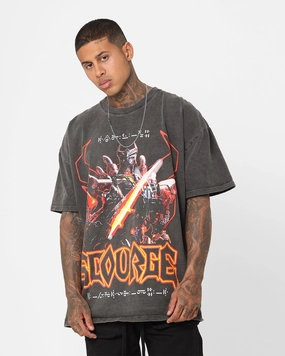 Casual Vibes Light Style Trend Goat Crew X Transformers Scourge Heavyweight Vintage T-Shirt Black Wash