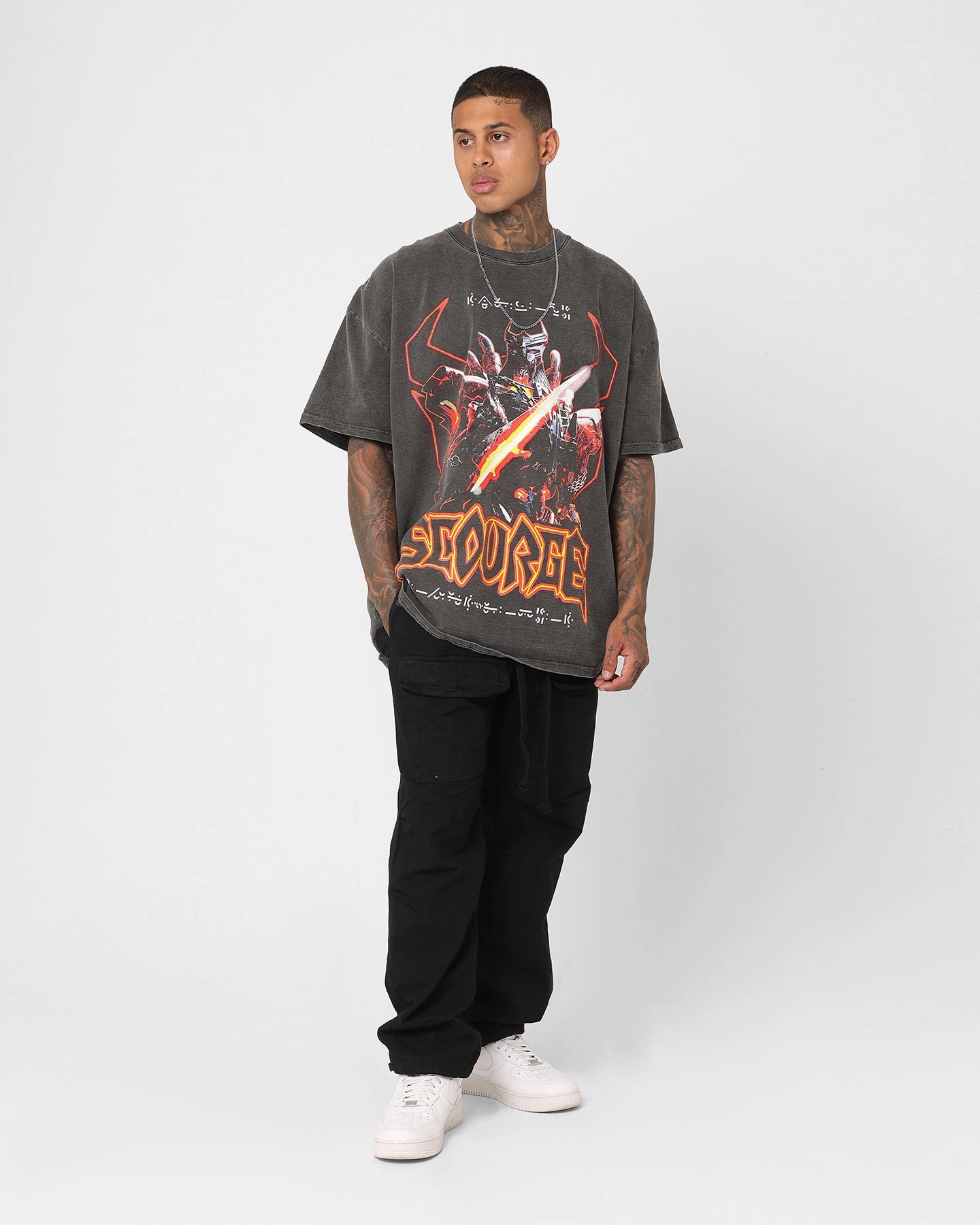 Goat Crew X Transformers Scourge Heavyweight Vintage T-Shirt Black Wash Premium Cotton Blend Hypoallergenic Fibers