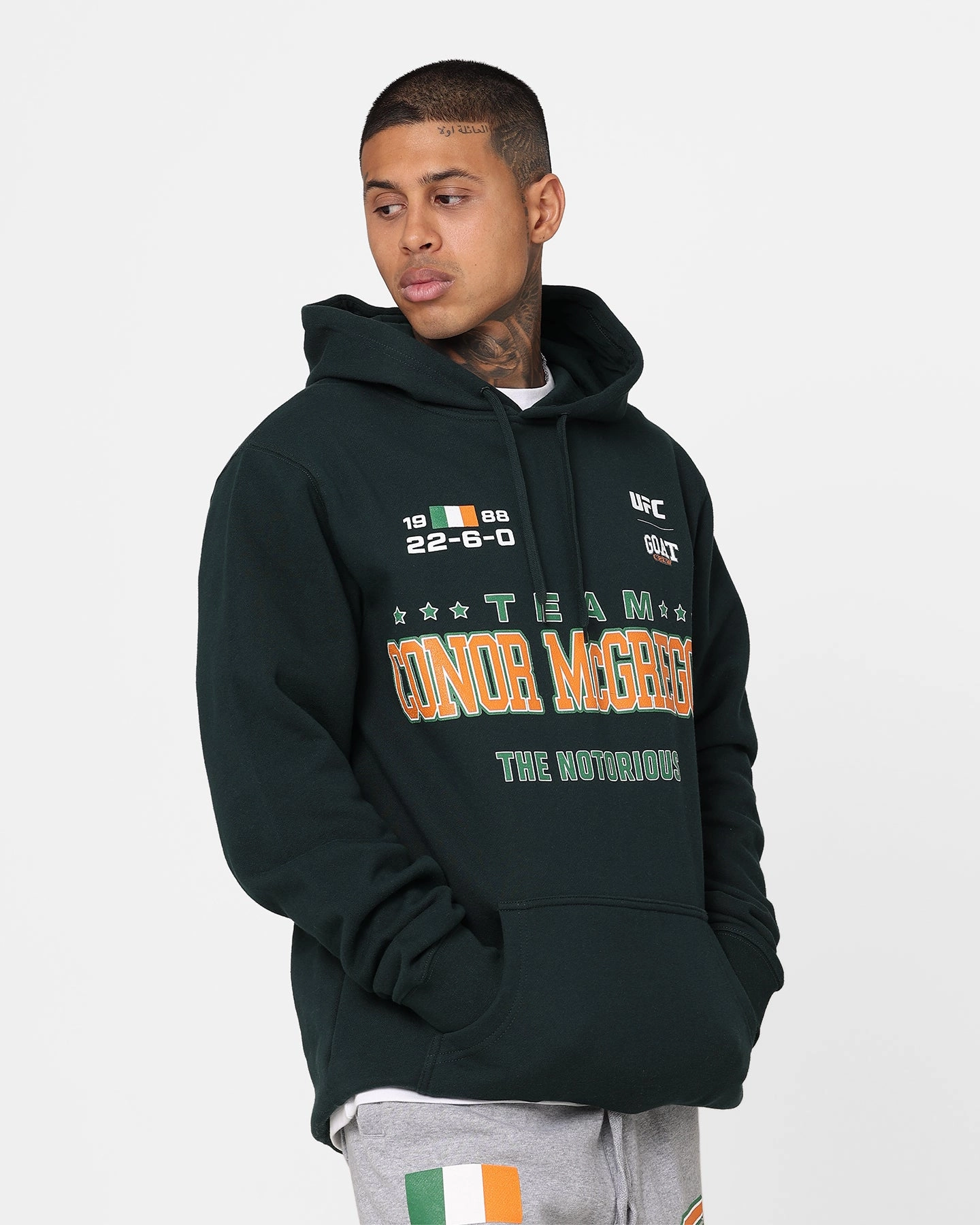 Goat Crew X UFC Conor McGregor Team McGregor Hoodie Deep Green Grid Backlined Interior Dirt Repellent Surface