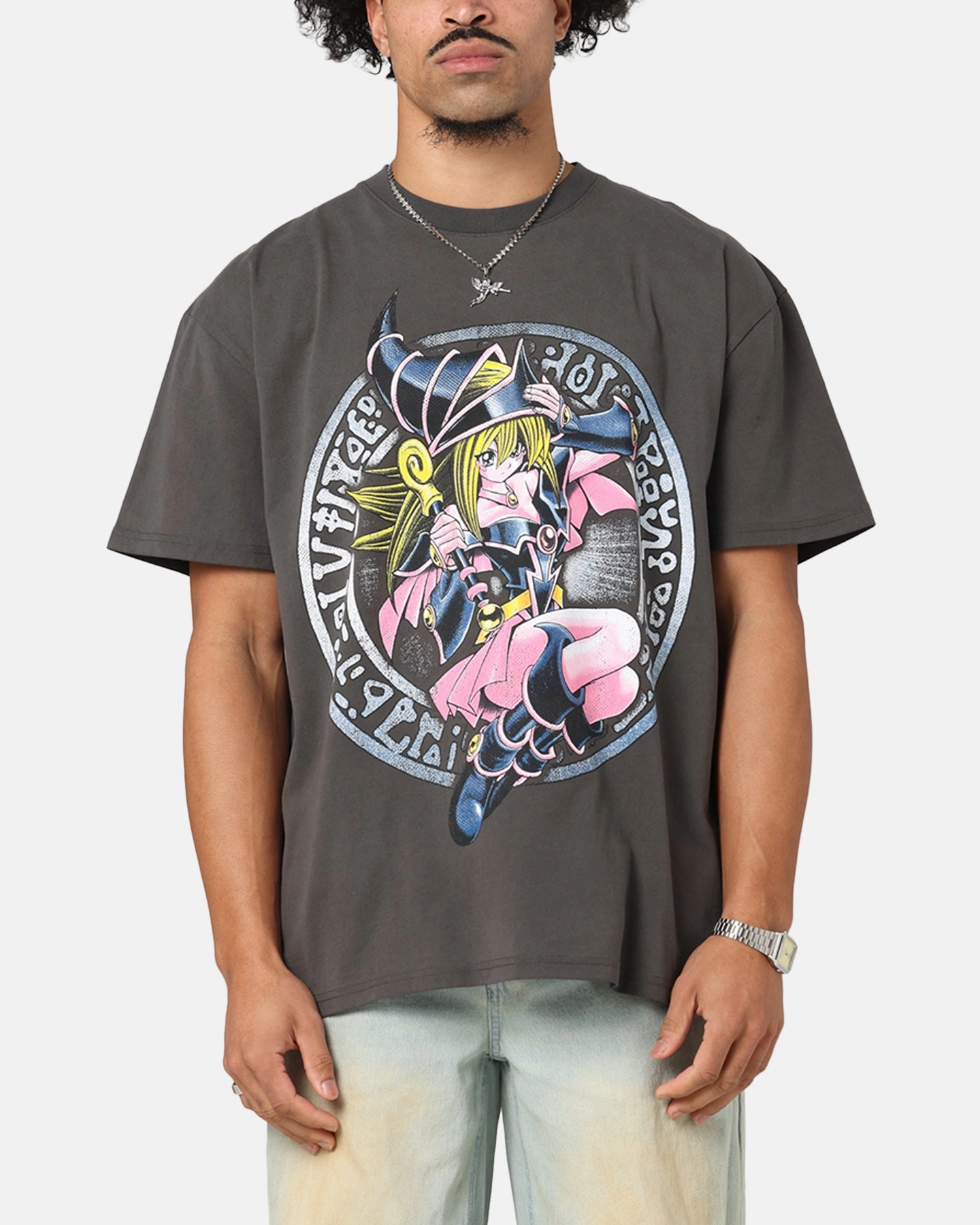 Flatlock stitching Sporty essentials Goat Crew X Yu-Gi-Oh! Dark Magician Girl Card Heavy T-Shirt Black Wash