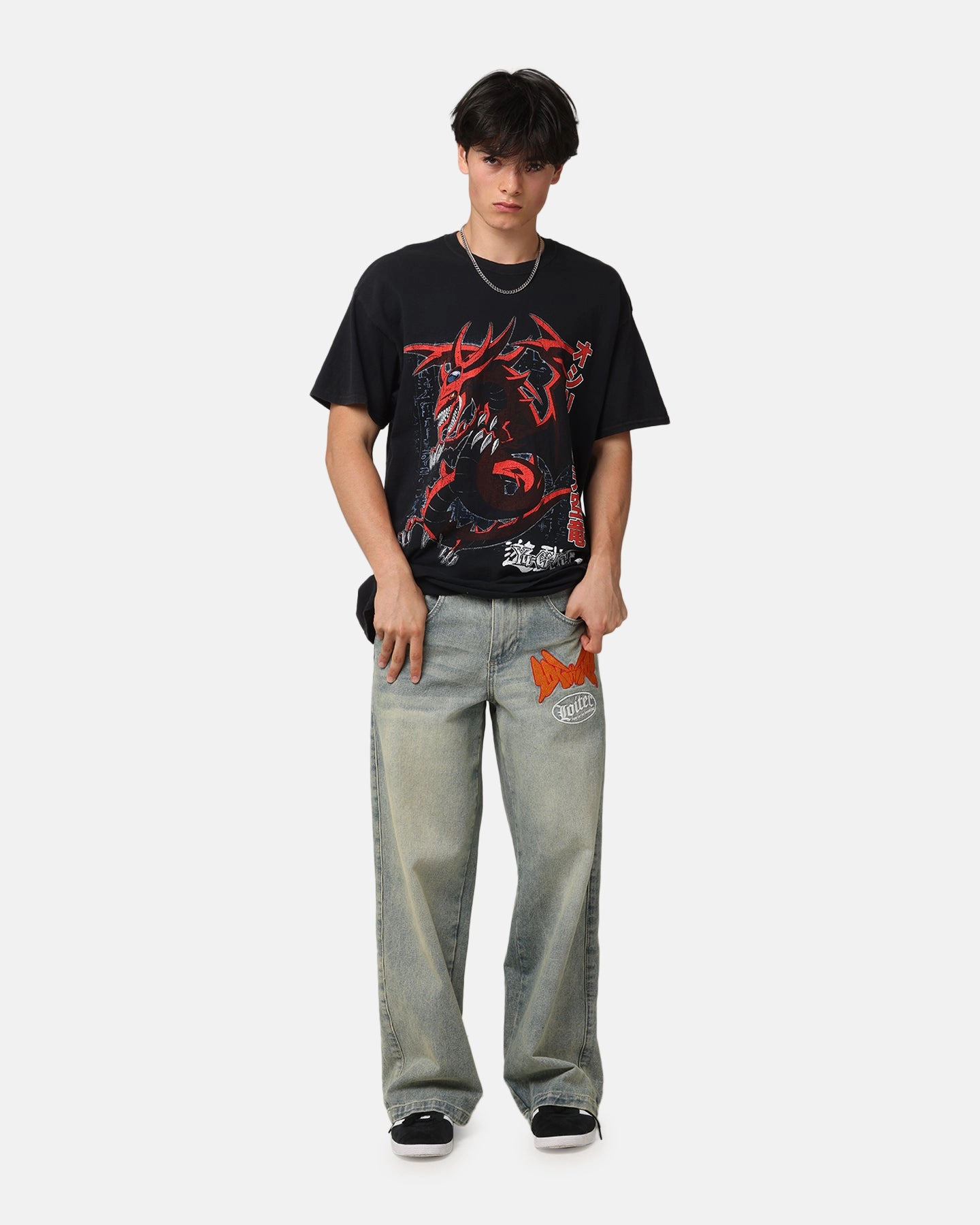 Gym workout Layered Shoulder Design Goat Crew X Yu-Gi-Oh! Slifer Vintage T-Shirt Black Wash